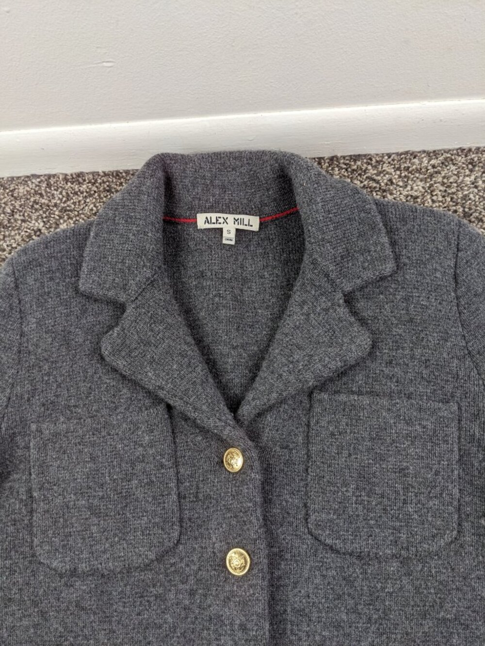 Alex Mill London Sweater Blazer Jacket Wool Cardigan Gold Button Womens Small - Picture 2 of 10